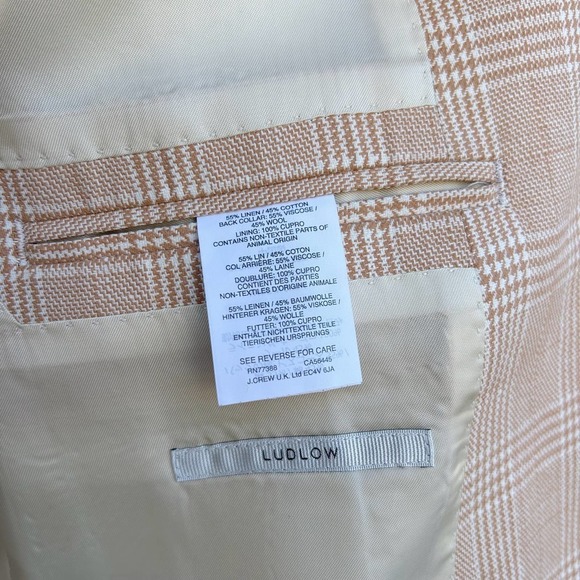 J. Crew Ludlow Plaid Ivory Peach Linen Blazer Jacket Size 8 - Picture 12 of 15